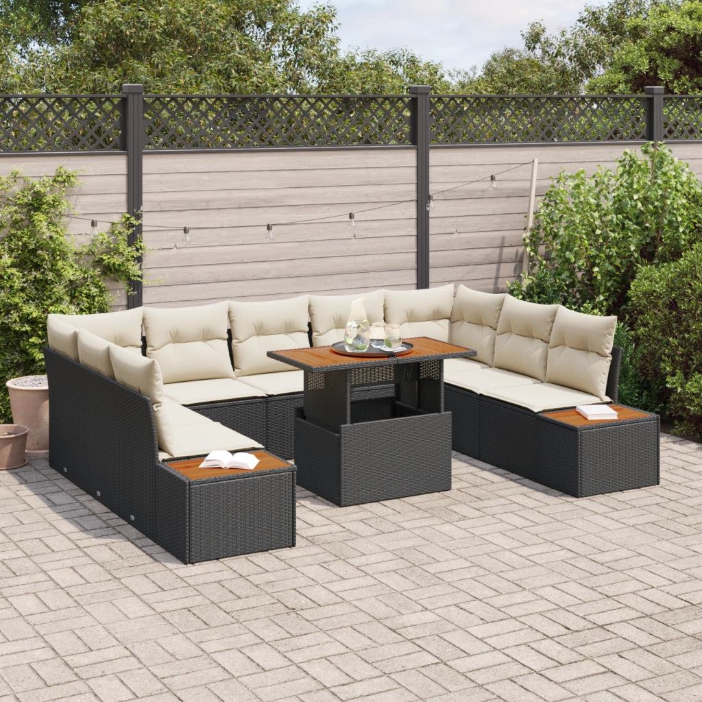 Set divano da giardino 6 pezzi con cuscini in rattan polietilene nero