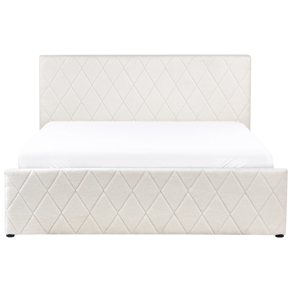 Letto matrimoniale Trapuntato Velluto Beige Rete a Doghe 160 x 200 cm con contenitore con base a doghe