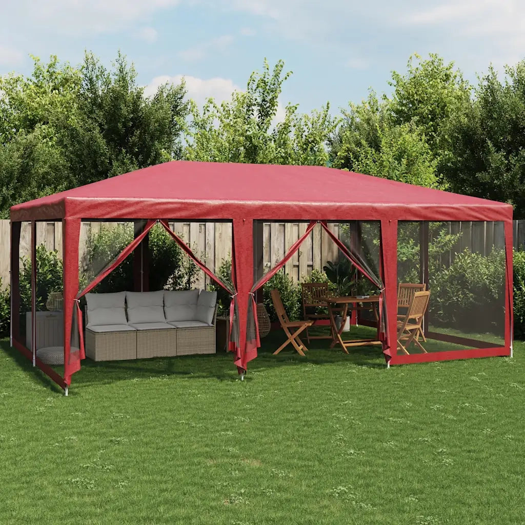 Tenda per Feste con 10 Pareti Laterali in Rete Rossa 6x4 m HDPE 4010070