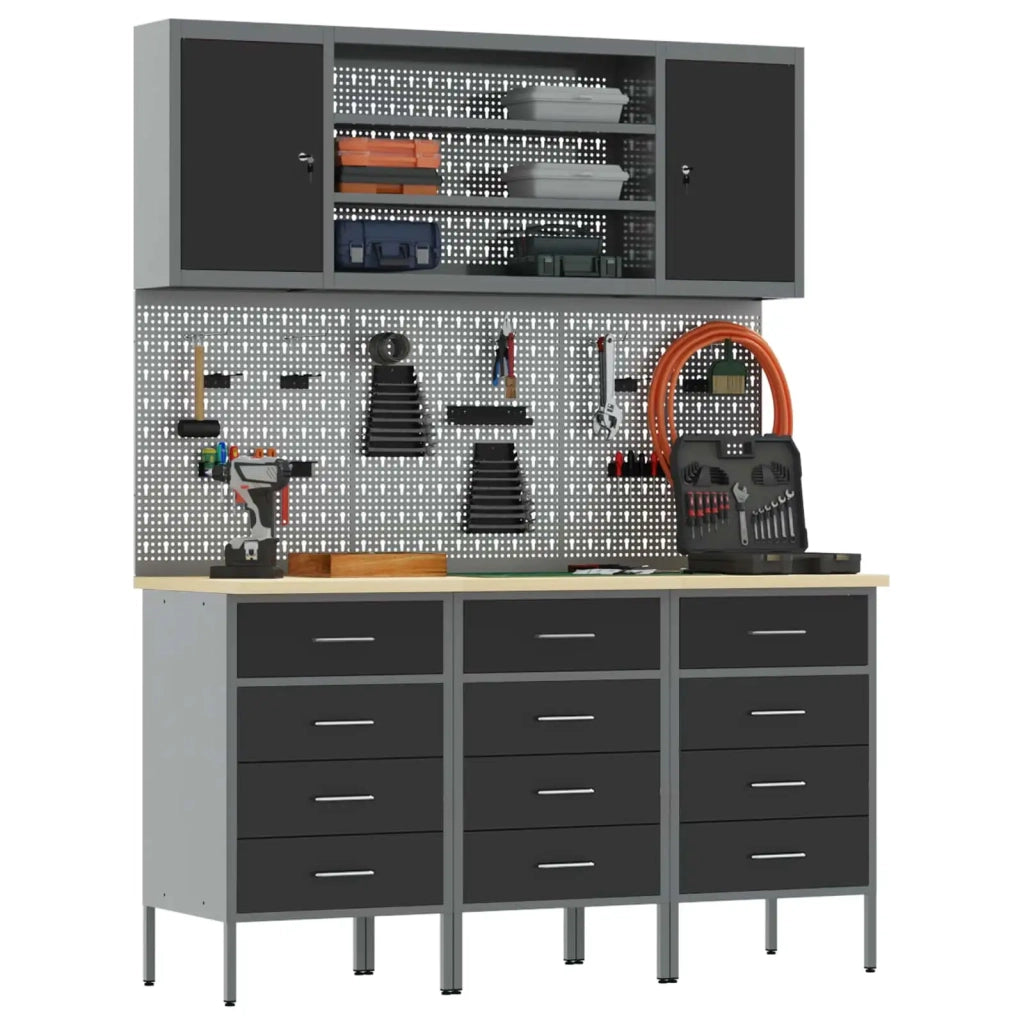 Mobile da lavoro 7 pcs Nero Legno ingegnerizzato e acciaio 3321436