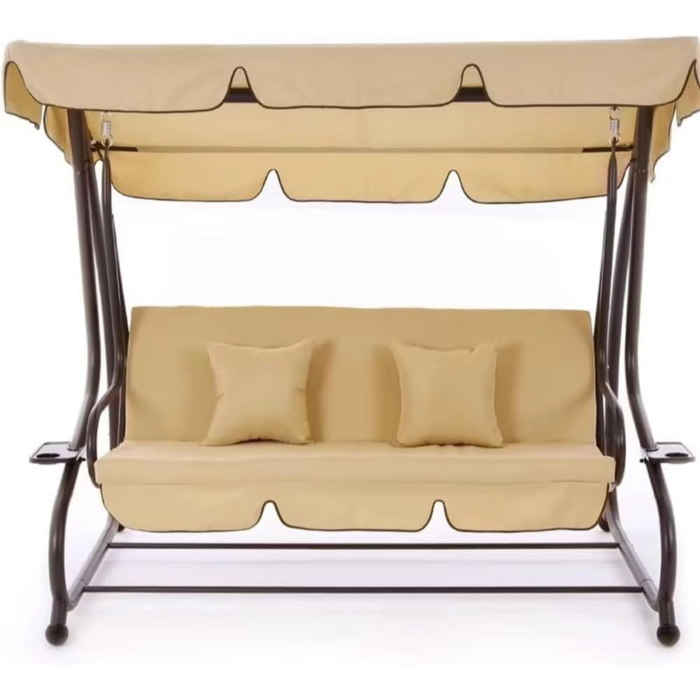 Dondolo Letto da Giardino 3 Posti Tetto Reclinabile Cuscini Beige 200x126x170 cm