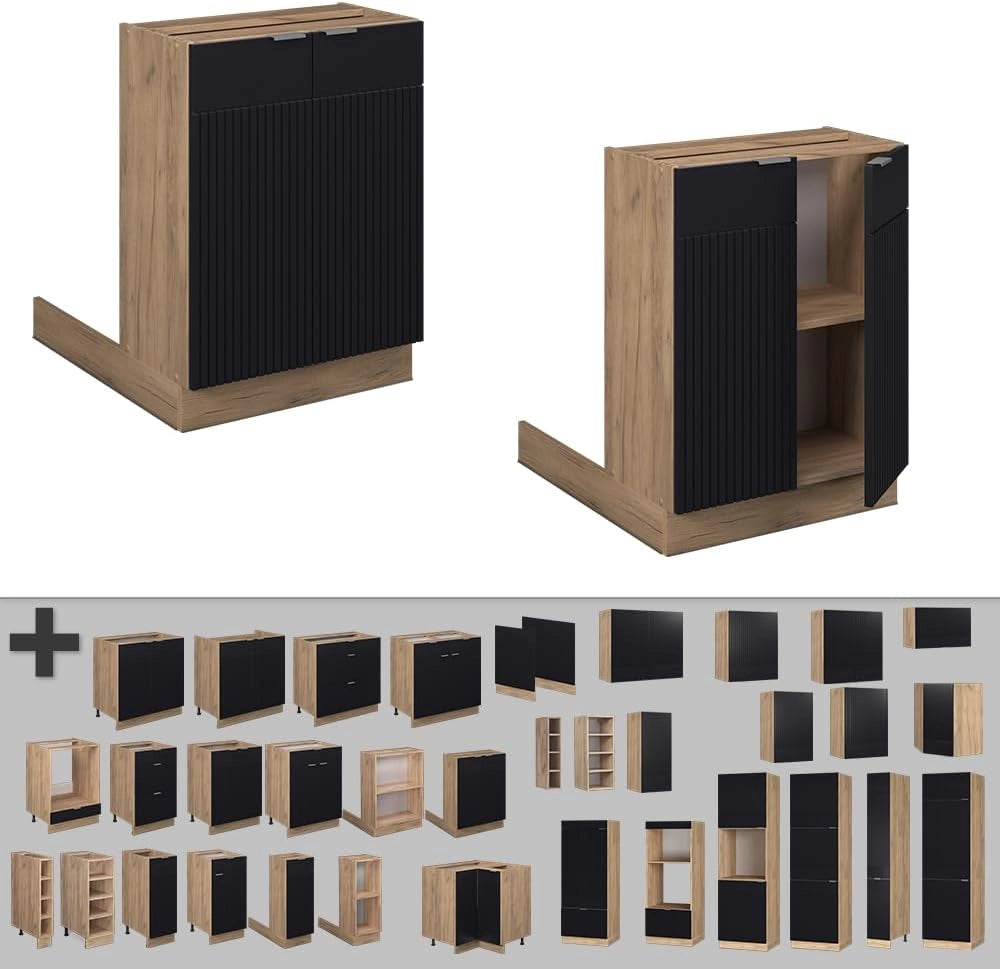 Isola cucina Fame-Line, Nero a righe, 60 cm senza piano di lavoro
