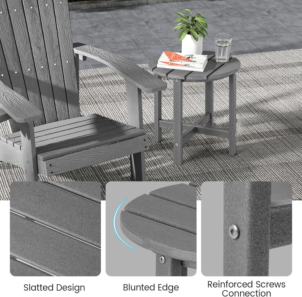 Tavolino rotondo piccolo da patio, tavolino da esterno in HDPE con capacità di carico di 100 kg, tavolo da giardino per interni ed esterni (grigio)