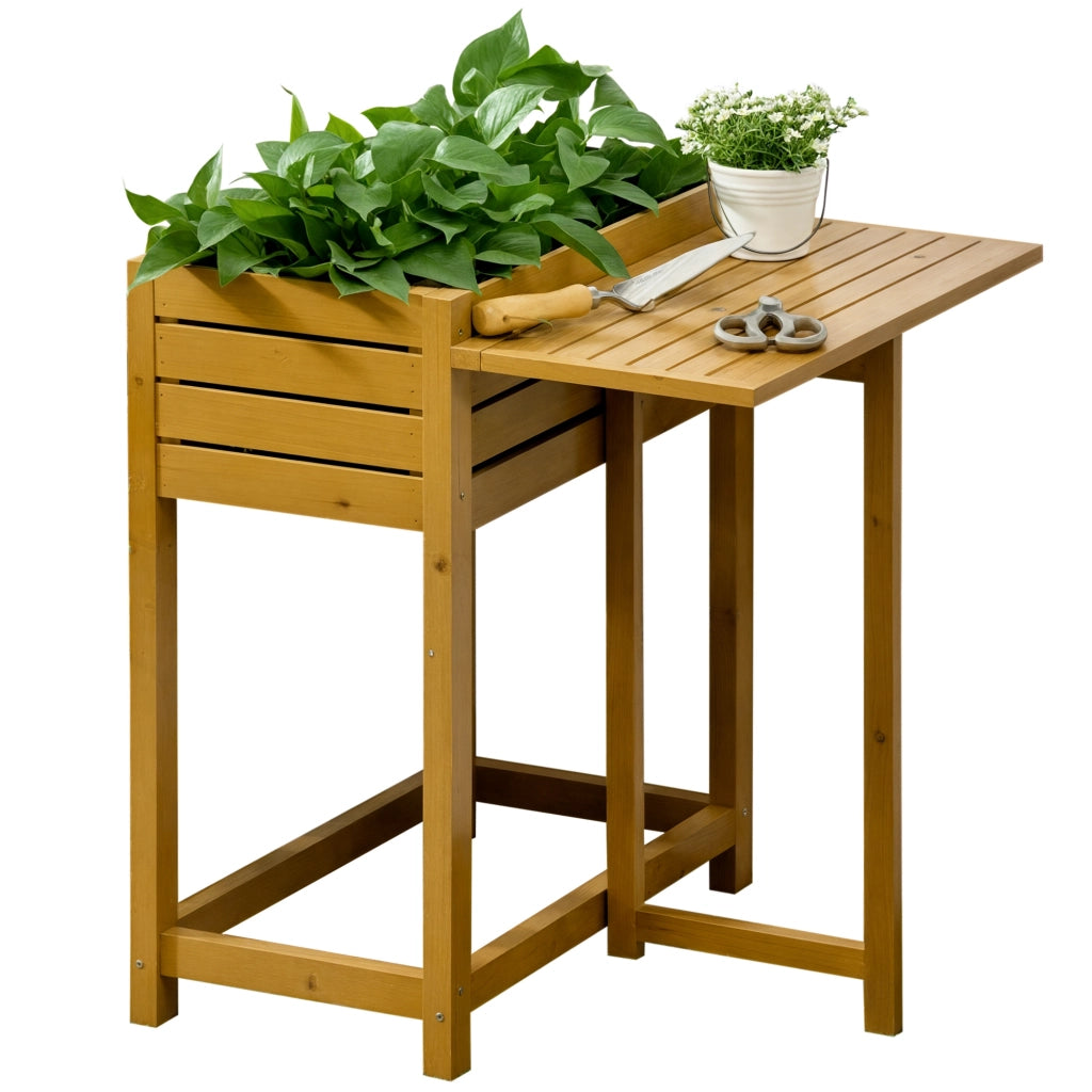 Letto rialzato da giardino con piano di lavoro pieghevole ¨C Xylo ¨C Legno massello verniciato, 64x63x74,5cm