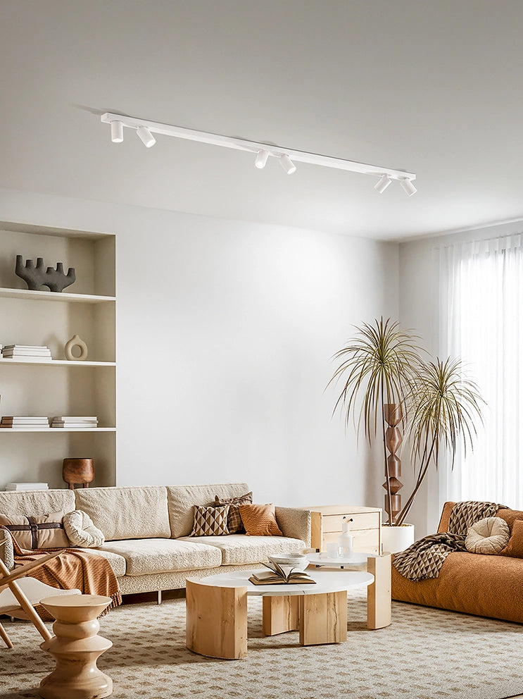Plafoniera 10S48175 B in metallo verniciato bianco opaco, 6 luci orientabili GU10, design moderno ed essenziale per illuminazione indoor - Perenz