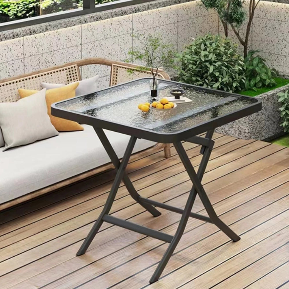 Tavolino Pieghevole Quadrato con Struttura Nera Tavolo Piano in Vetro 60x60x71cm