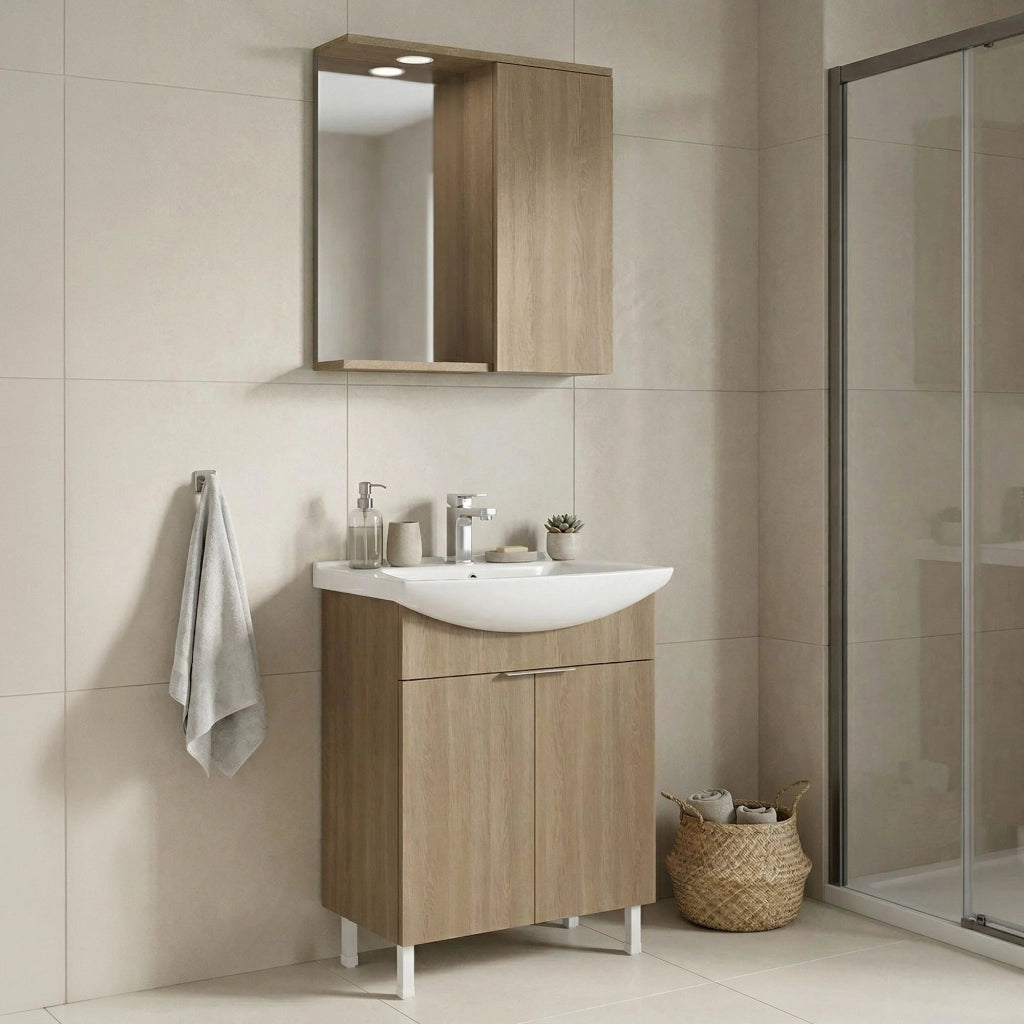Set mobile lavabo con specchio (2 pezzi) "Purus 65" - 65 x 50 x 83 cm - Rovere