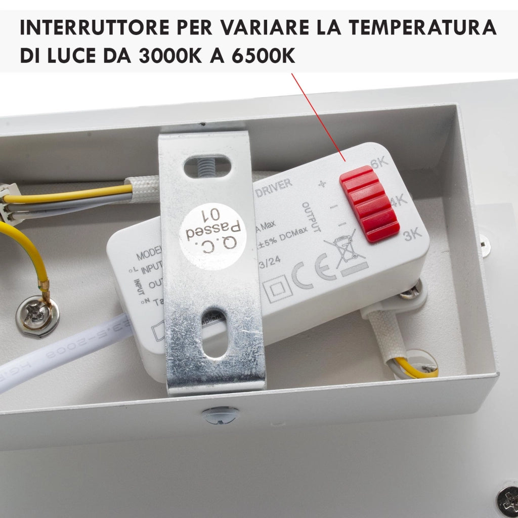 Applique moderno rettangolare LED 12W CCT 3 temperature di luce da 3000K a 6500K lampada parete muro soggiorno ufficio 230V