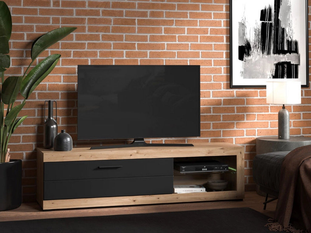 Pompu, Mobile Porta tv 2 Ripiani, 162x41.5x43.5h cm Nero