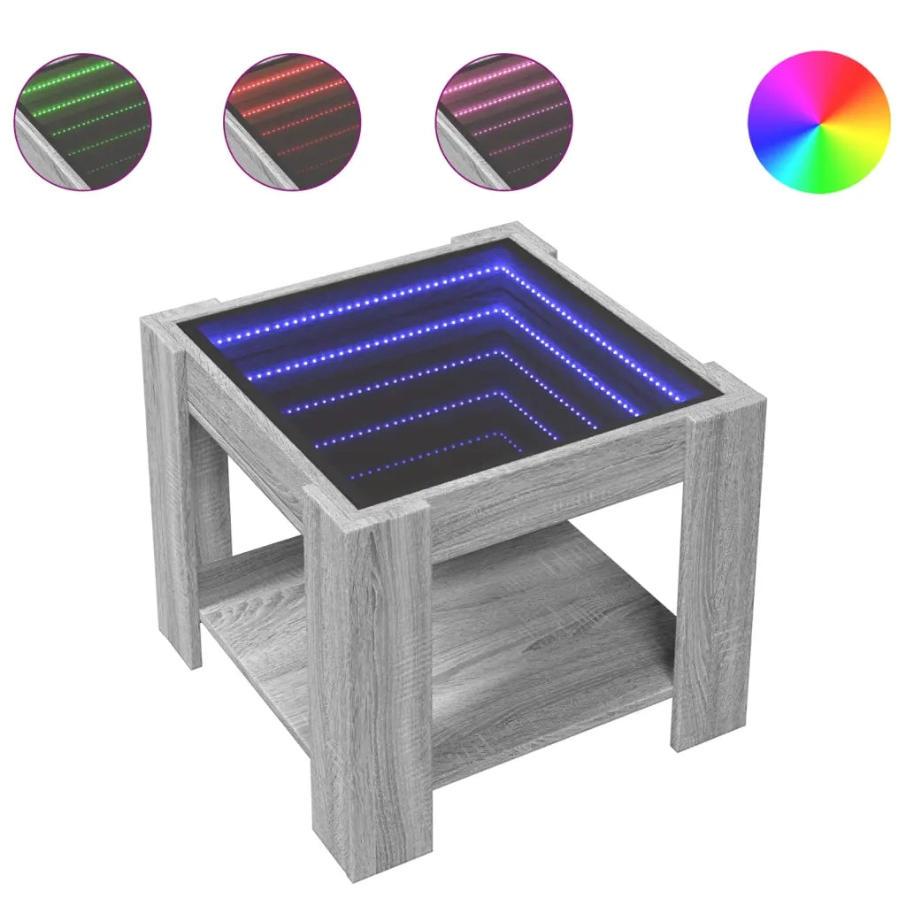 Tavolino Salotto con LED-Tavolino da soggiorno-Tavolo Grigio Sonoma 53x53x45 cm Multistrato