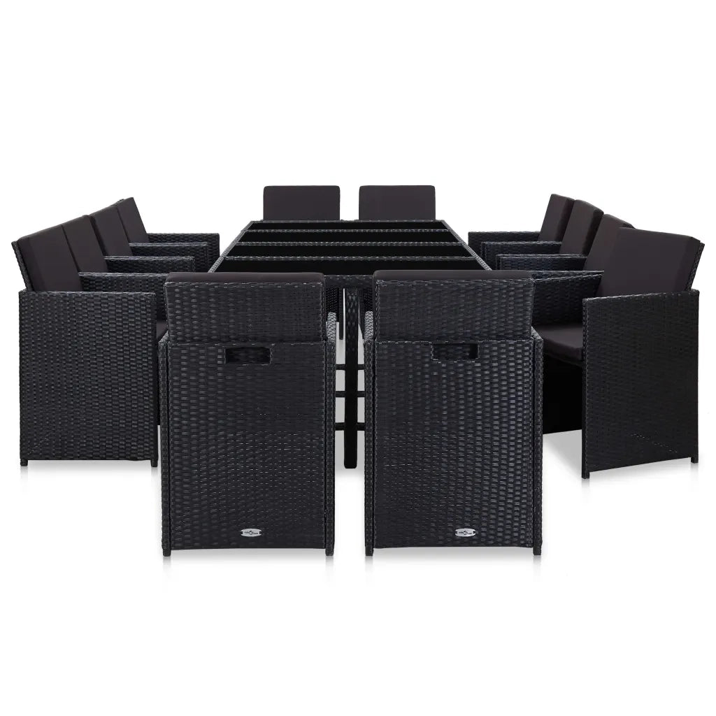 Set da Pranzo da Giardino 13 pz con Cuscini in Polyrattan Nero 46382