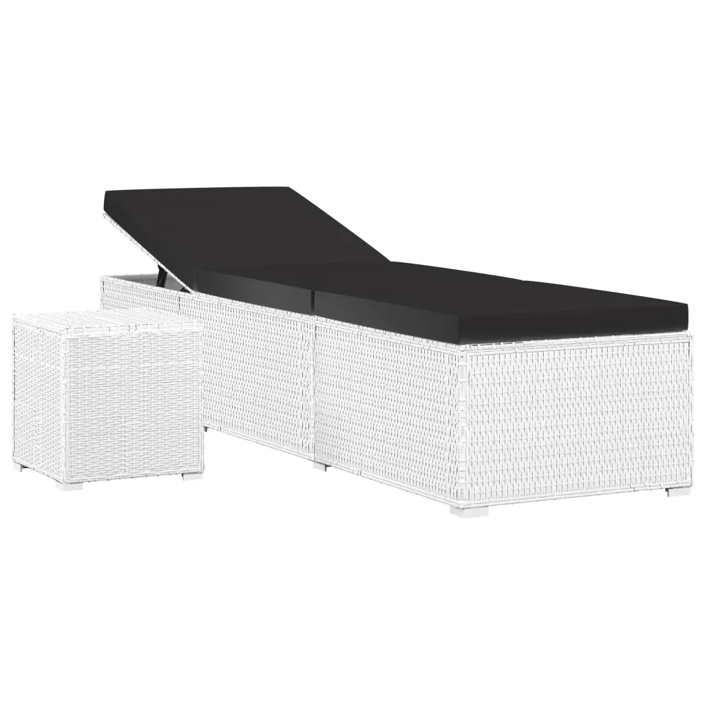 Lettino Prendisole Cuscino e Tavolino da TÃ¨ Polyrattan Bianco  cod mxl 20104