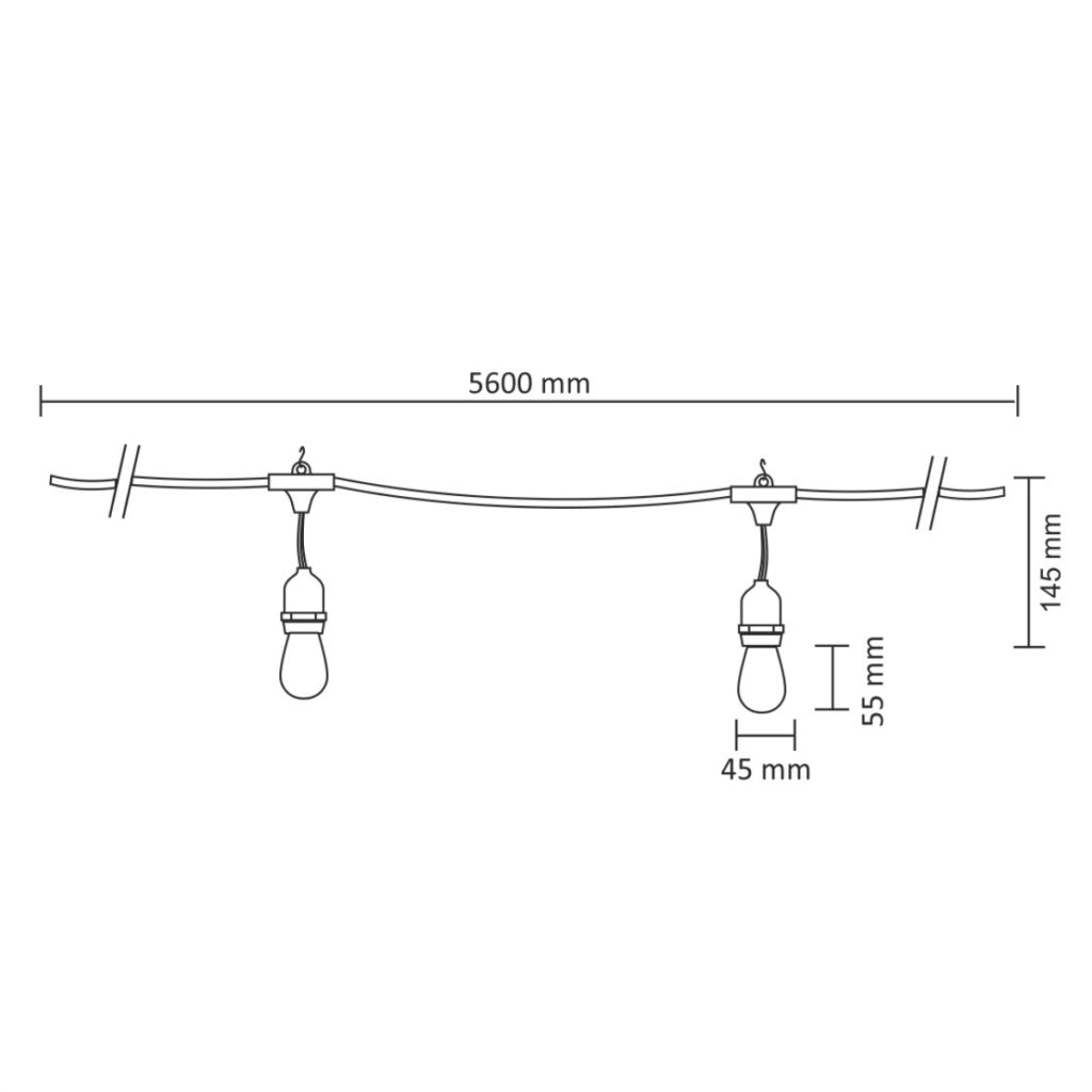 Catena luminosa esterna 5,6m 10xE27 2200K IP44 Polux
