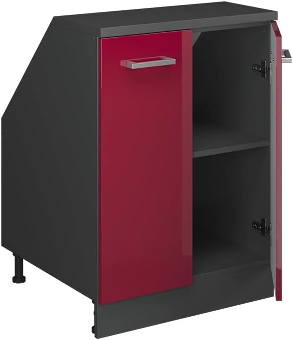 Mobile sottotetto Rion, Rosso lucido, 60 x 81.6 cm con 2 porte, carcassa 60 cm profondità, adatto per il salvaspazio sotto tetti spioventi