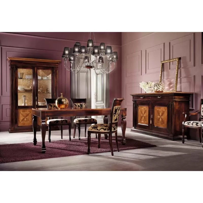 Vetrina 2 porte intarsio quadrifoglio legno shabby bicolore 152x55x214 - Mobili 2G