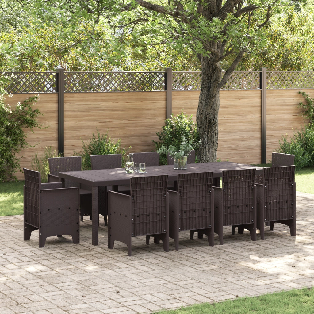 Set da Pranzo da Giardino da 11 Pezzi Marrone Polyrattan