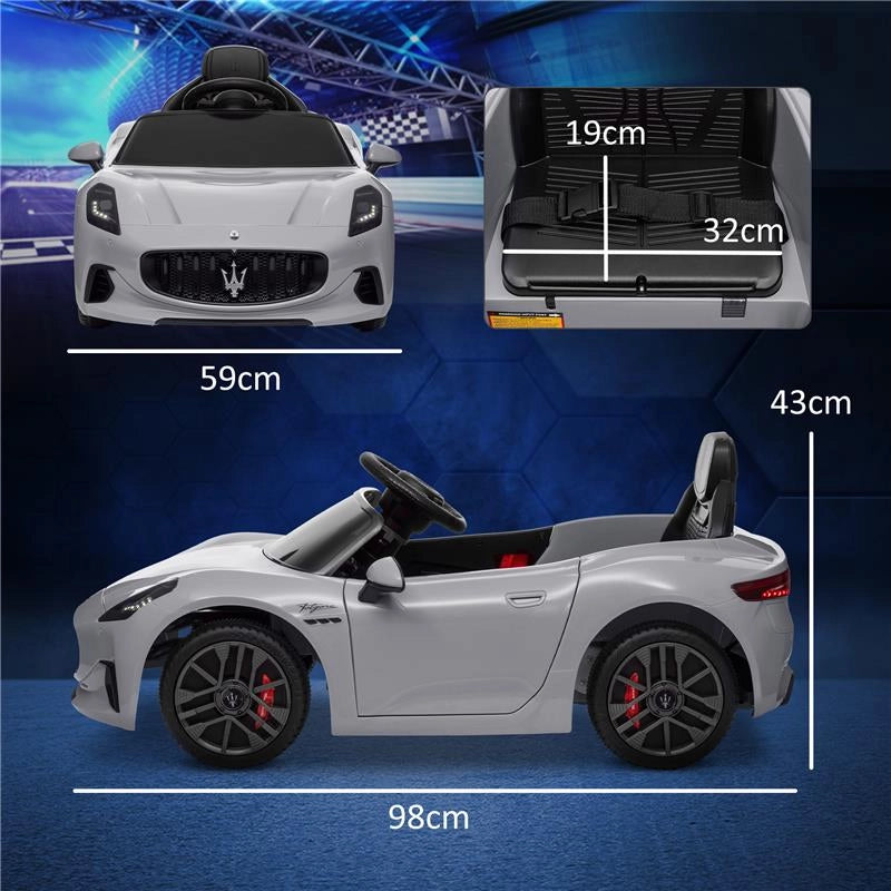 MACCHINA PER BAMBINI 12V MASERATI GRAN TURISMO FOLGORE CON TELECOMANDO ETÀ 3-5 ANNI GRIGIO