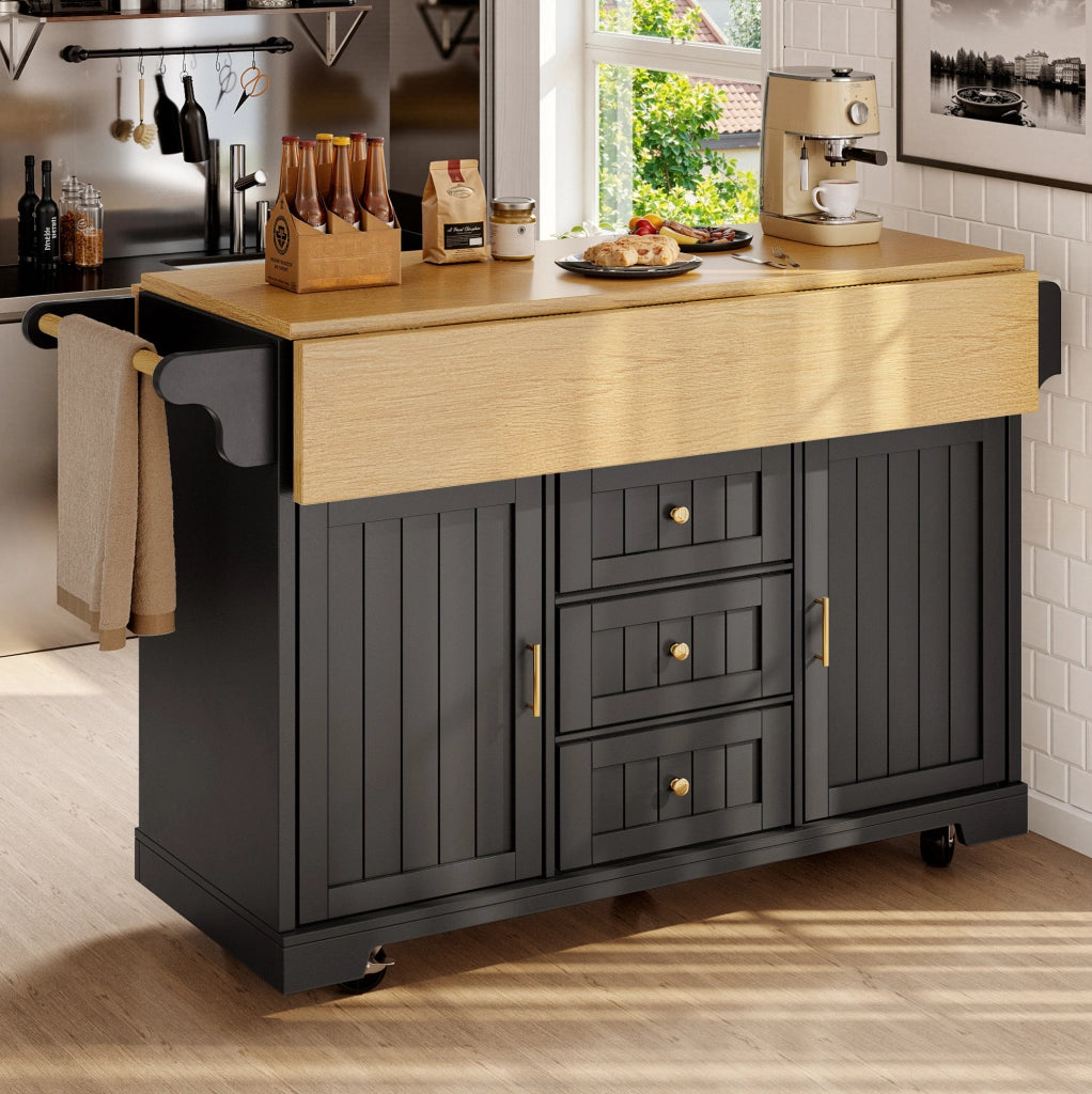 Isola cucina 120x40x95 cm; piano pieghevole; MDF e metallo; nero