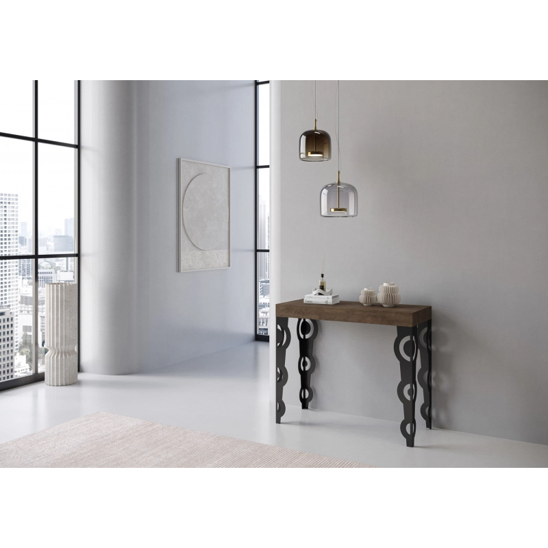 Consolle allungabile 90x40/300 cm Karamay telaio Antracite - Noce