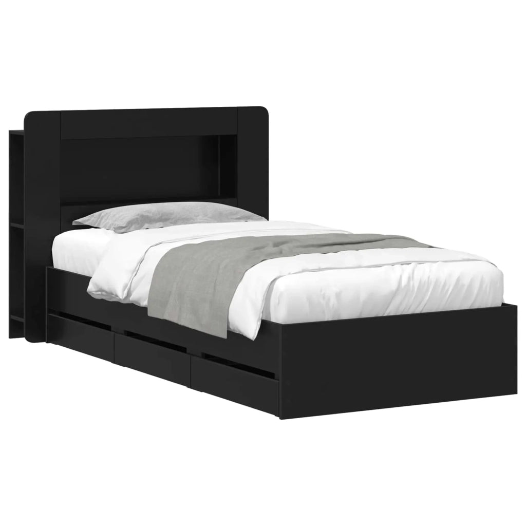 Struttura del letto con stoccaggio e testata Nero 75 x 190 cm 3433991