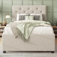 Letto imbottito con letto estraibile, 90×200 cm, senza materasso, Beige