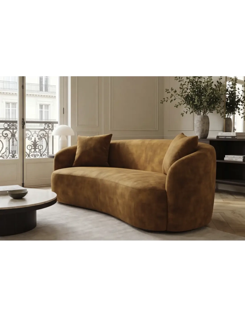 Divano dritto NYJY 2 posti in velluto - Giallo senape - 178 x 67 x 70 cm