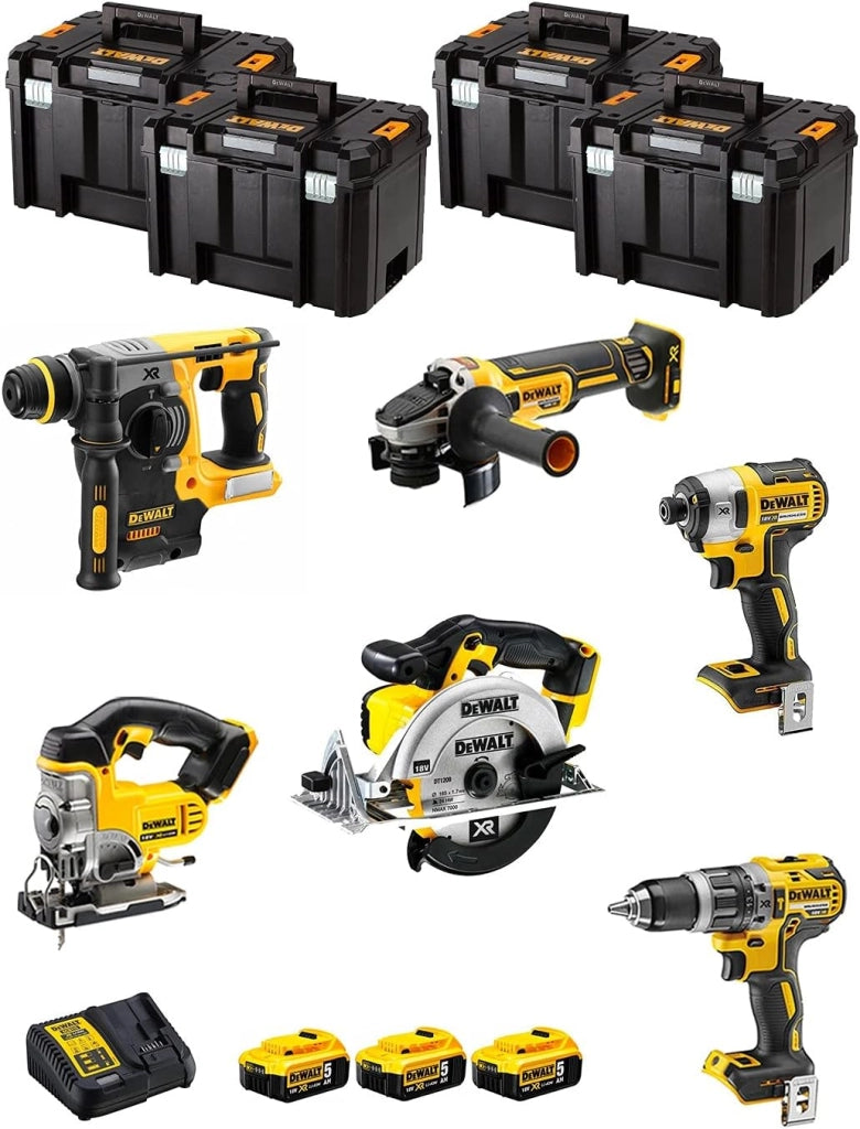DeWALT Kit DWK600T (DCD796 + DCH273 + DCG405 + DCF887 + DCS331 + DCS391 + 3 Batterie 5,0 Ah + Caricabatterie + 4 x TSTAK VI)