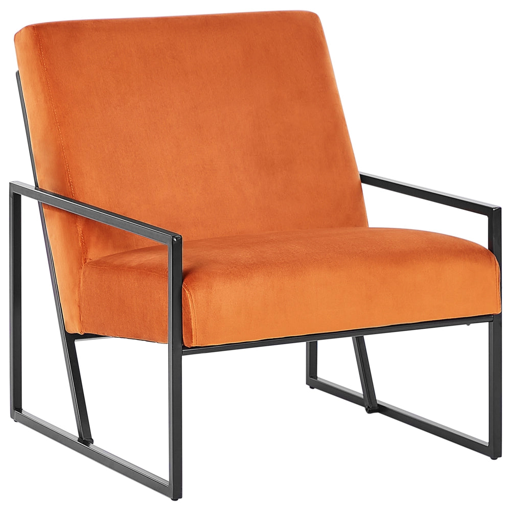 Poltrona in velluto arancione 83L x 69L x 83H Schienale Bracciolo Struttura in metallo nero Soggiorno moderno glam