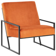 Poltrona in velluto arancione 83L x 69L x 83H Schienale Bracciolo Struttura in metallo nero Soggiorno moderno glam
