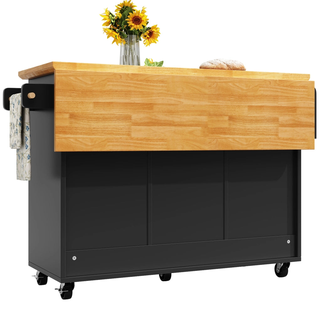 Isola da cucina - Zephmum- 120x73x93 cm - Bianco/Nero - Carrello estraibile, ripiani regolabili