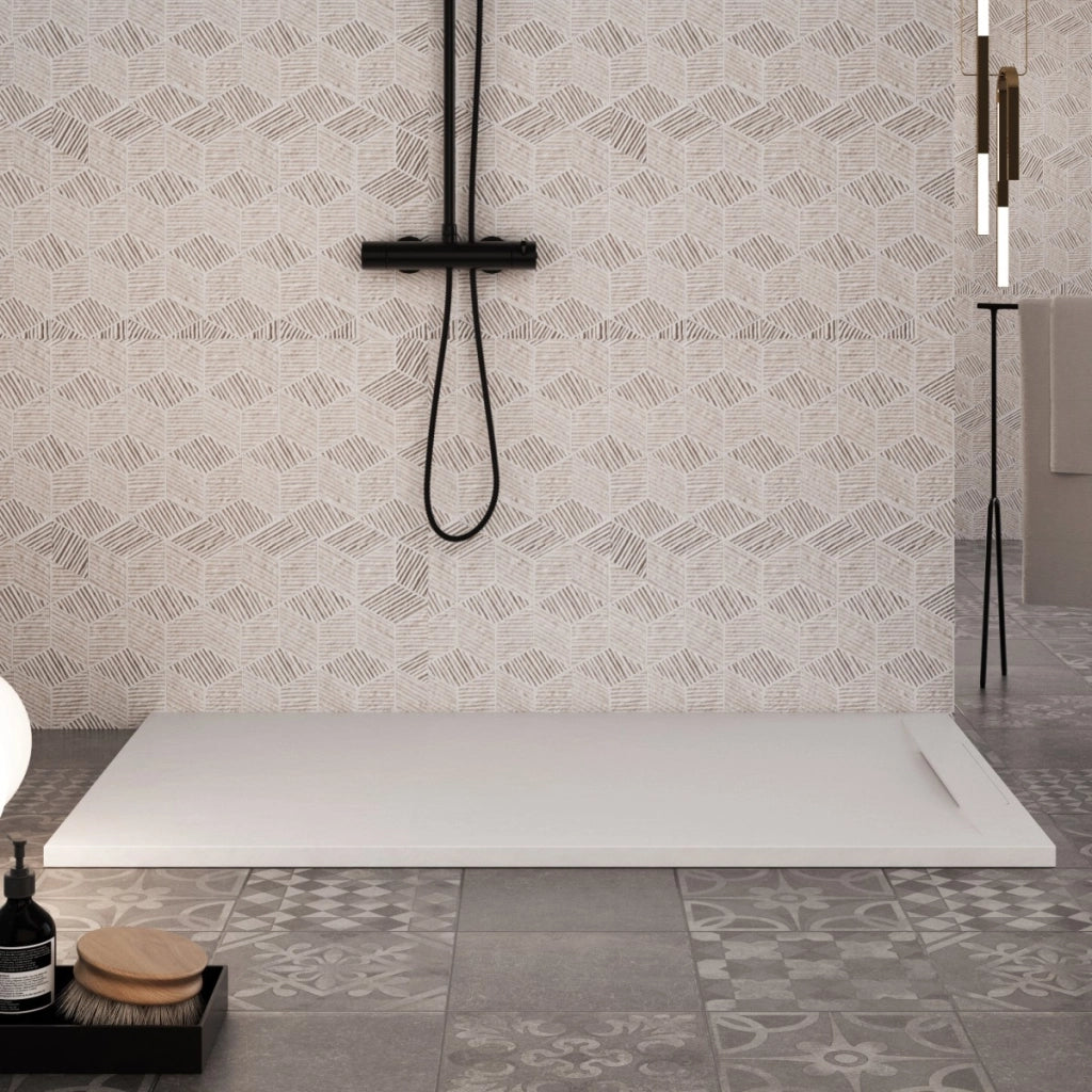 Piatto doccia in marmoresina bianco effetto pietra cemento vincent, misura 90x130