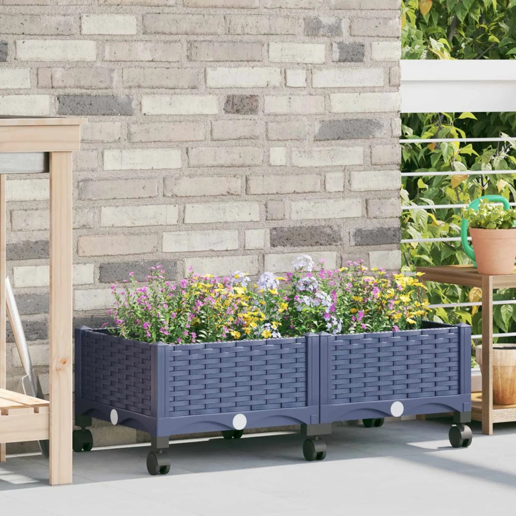 Vaso da Giardino con Ruote Blu Grigio 80 x 40 x 33 cm PP 3422956