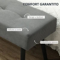 Panca Fondo Letto a Trapunta in Tessuto Effetto Velluto a Coste e Acciaio, 100x36x45 cm, Grigio