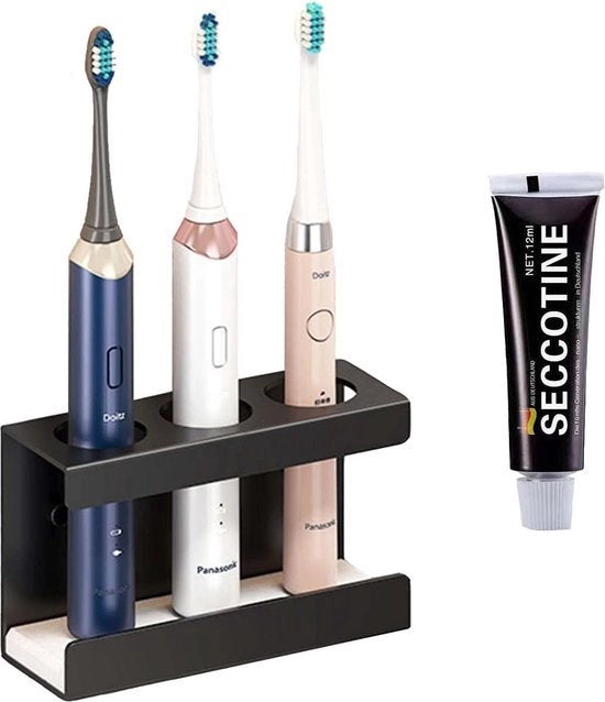 Oggetto di supporto per spazzola da denti, spazzola da denti elettrica, lega di alluminio, supporto per spazzola da denti senza fori, supporto per spazzole da denti elettriche, nero, 3-prong, base di argilla di diatomea