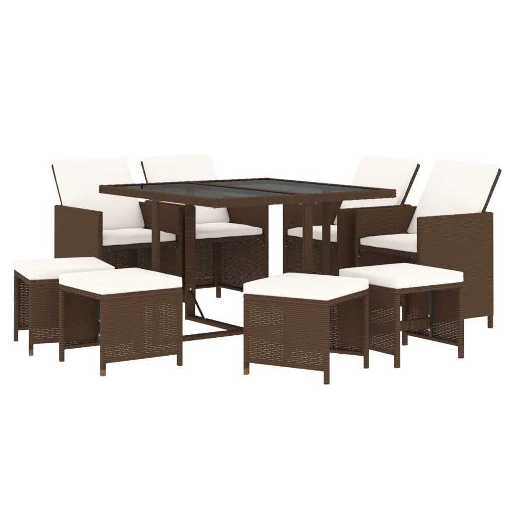 Set Divani da Giardino 9 pz con Cuscini in Polyrattan Marrone 3095514