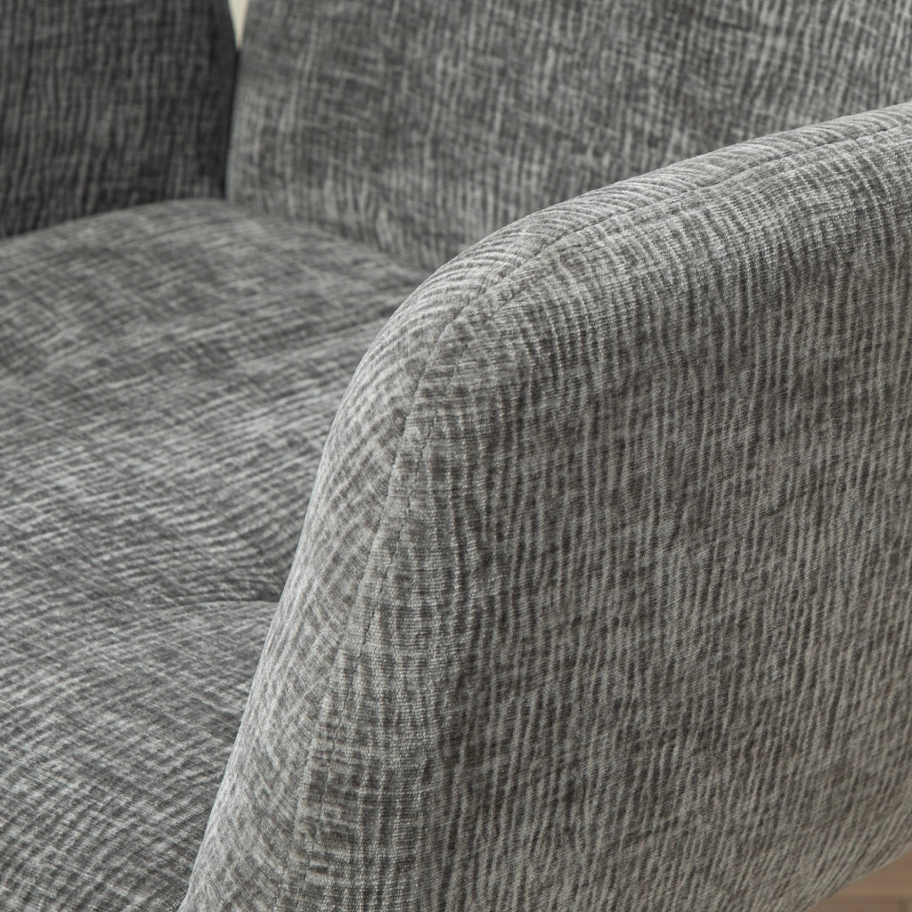 Poltrona girevole moderna con braccioli, rivestimento effetto lana-lino, grigio scuro