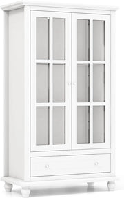 Mobile Libreria, Vetrinetta Espositiva Alta con Ante in Vetro Temperato, Libreria Verticale in legno con Ripiani Regolabili e Cassetto, per Soggiorno, Camera da Letto, 80 x 40 x 139 cm