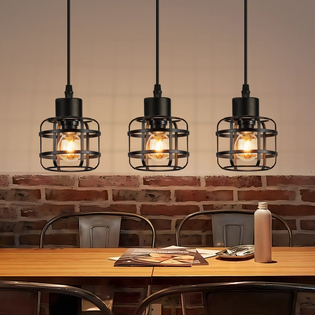 Lampada a sospensione ZMH vintage in metallo nera 3 luci E14 altezza regolabile senza lampadina