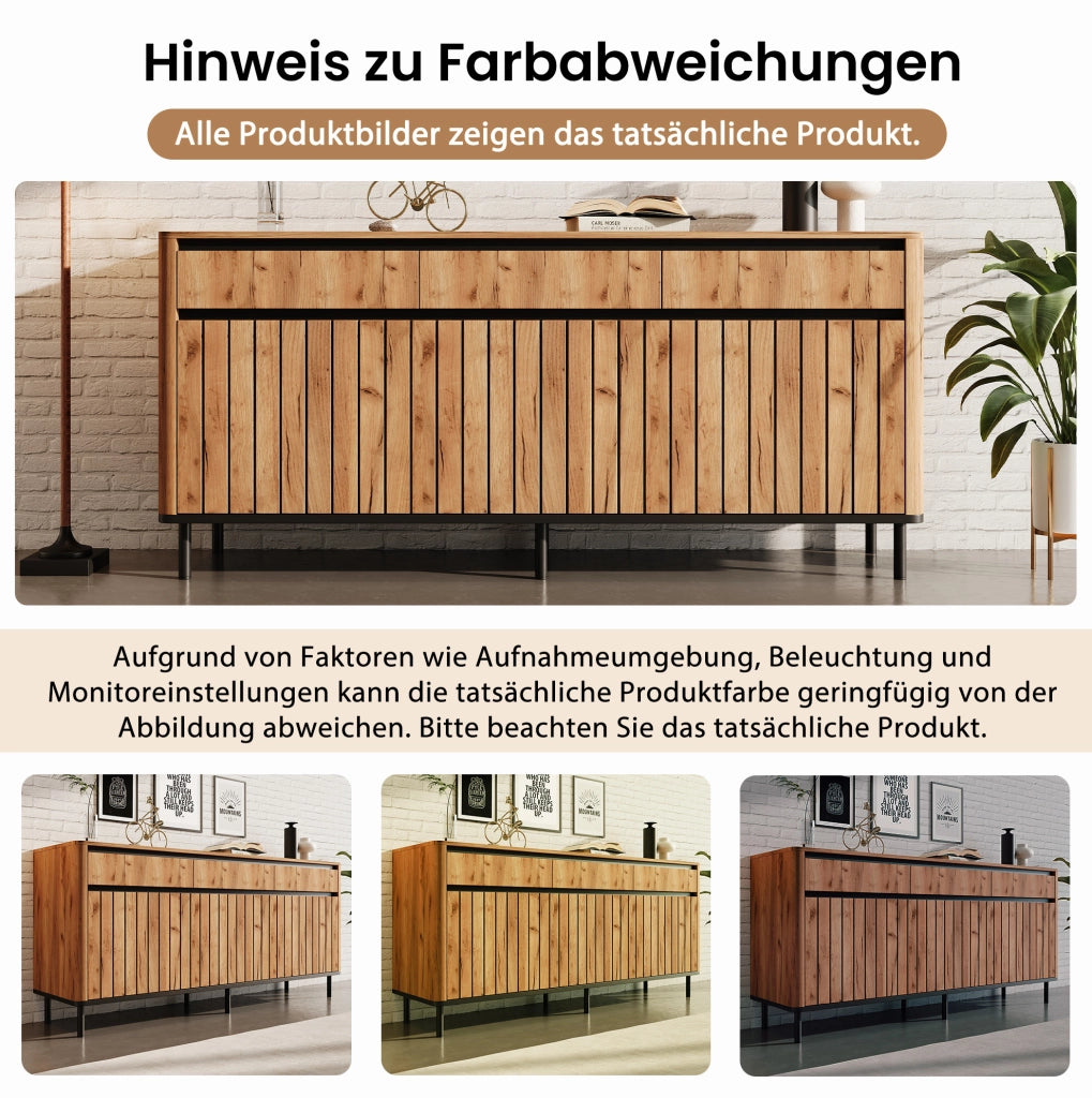 Sideboard moderno 160 x 40 x 73 cm in MDF con 3 cassetti e 3 ante a lamelle