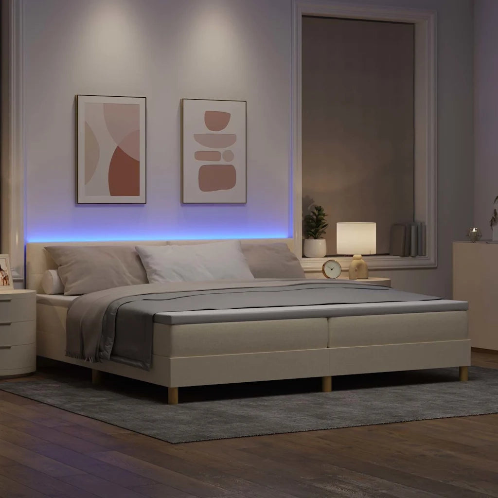 Letto a Sorgente LED con materasso Crema 200 x 200 cm Tessuto