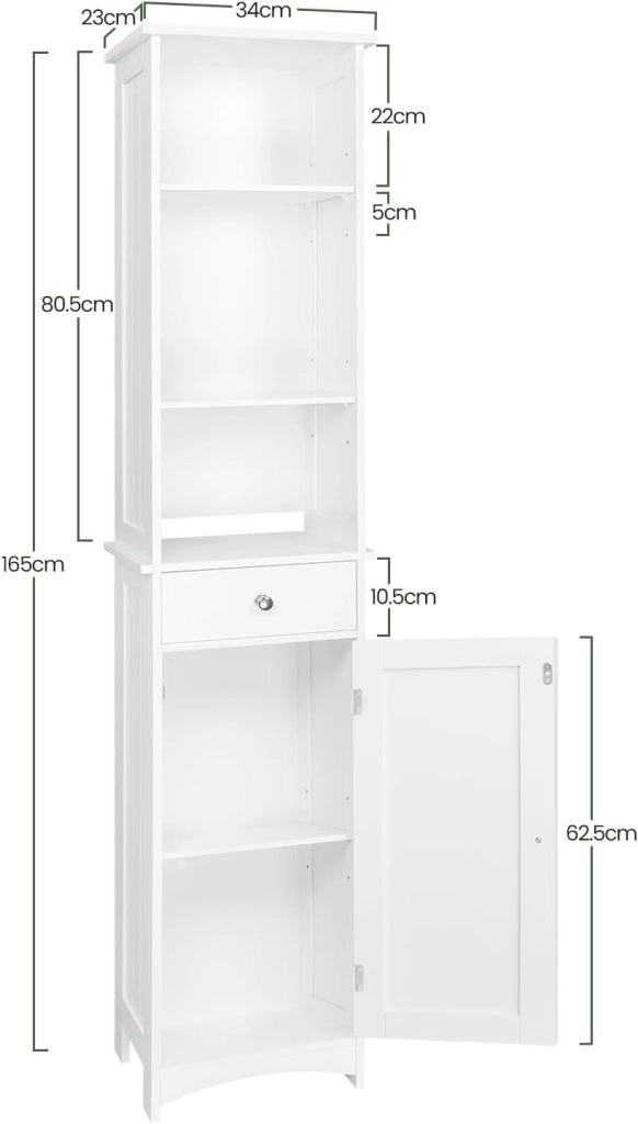 0024WY Mobile a Colonna per Bagno Alto Mobiletto Angolo Bianco Armadietto a Terra Salvaspazio in Legno