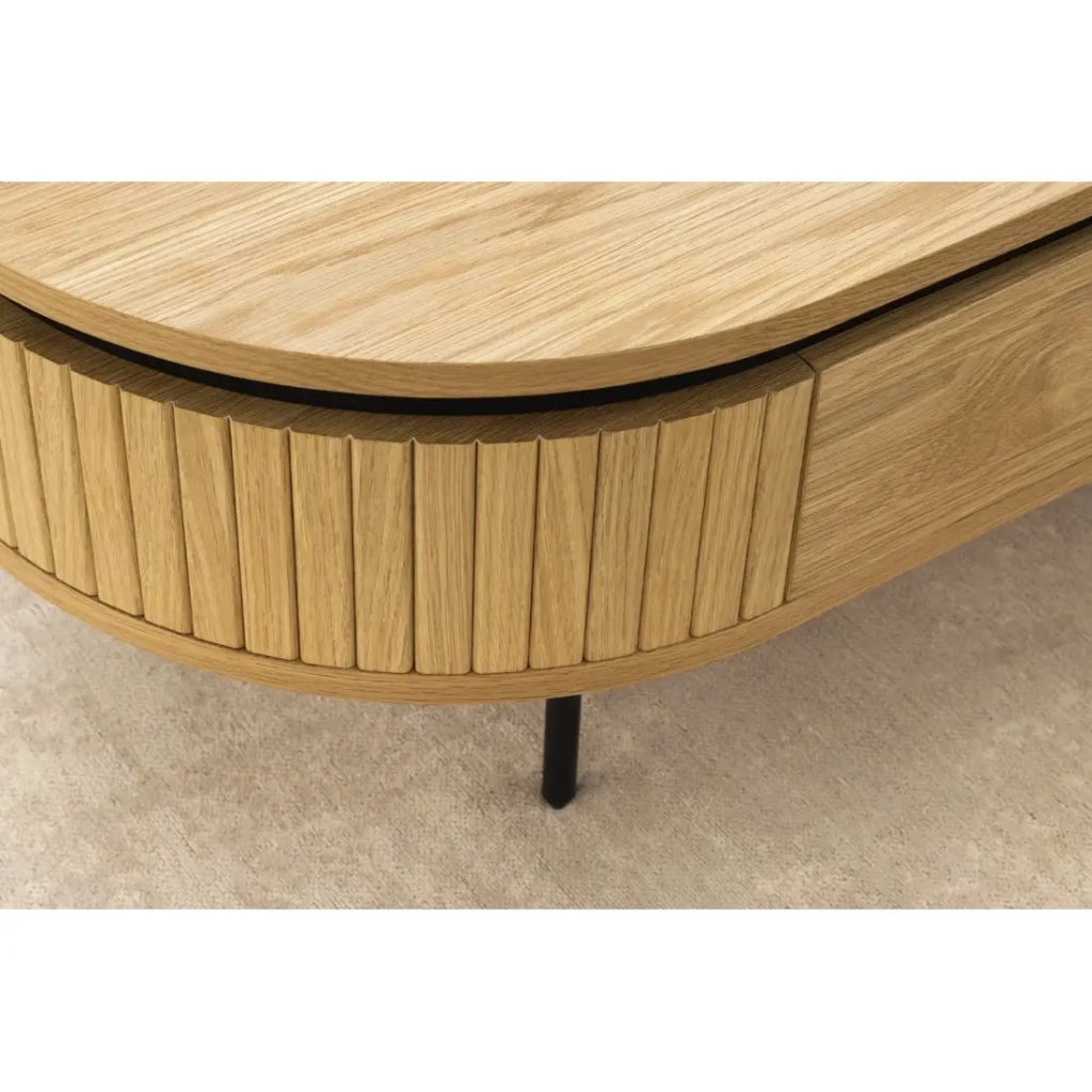 Tavolino basso SOREN 120 cm con 2 cassetti scorrevoli decoro quercia e nero