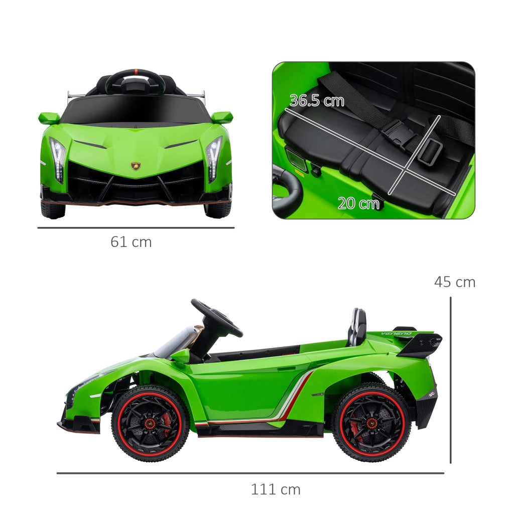 EasyComfort Macchina Elettrica per Bambini 3-6 Anni con Clacson e Bluetooth, Auto Lamborghini Veneno a12V con musica e Telecomando, Verde