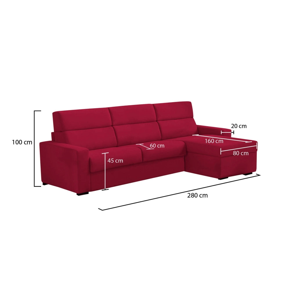 Vigonovo, Divano Fisso con Penisola Sfoderabile Made in Italy, 280x160 cm Rosso
