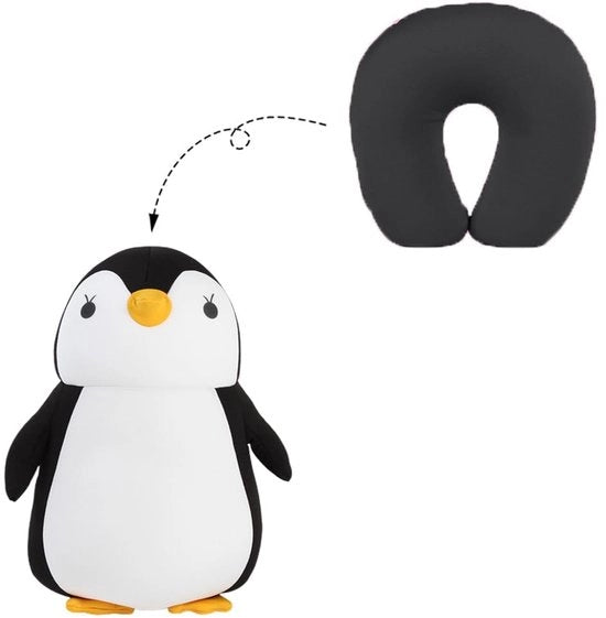 Cuscino per Neonati 2 in 1 - Forma a U - Pinguino Carino - Ideale per Bambini e Adulti - Adatto per Auto e Volo