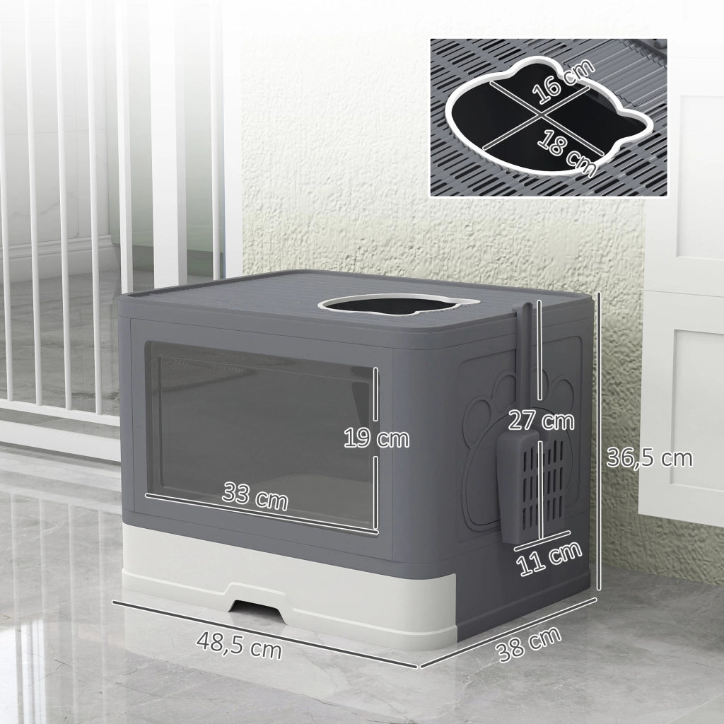 Casetta per gatti con coperchio ¨C Minimal ¨C Grigio e Bianco 48.5x38x36.5 cm