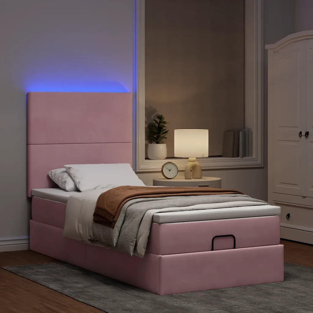 Struttura Letto Pouf con Materassi Rosa 80x200 cm Velluto 3314215