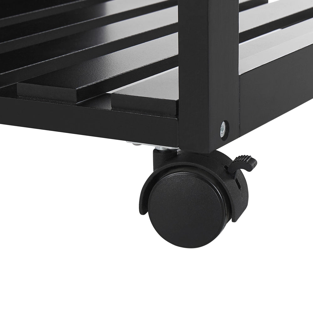 Carrello Cucina Legno Pino Nero 2 Cassetti 1 Mobiletto 2 Scaffali Ruote Soggiorno