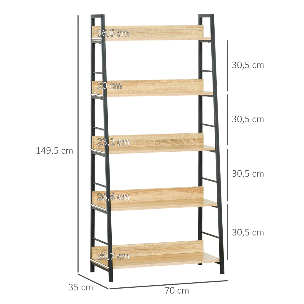 Libreria 5 Livelli con Ripiani ¨C Xylo ¨C Metallo e Legno Naturale 70x35x149,5 cm