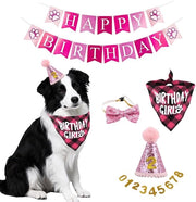 Set di bandane per cani, 5 pezzi, decorazione per compleanno dei cani con 10 applicazioni bling, bandana e cappello con banner "Auguri di compleanno" per cani piccoli, medi e grandi (rosa)